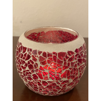 Candle Holder - Mosaic Glass  - Red